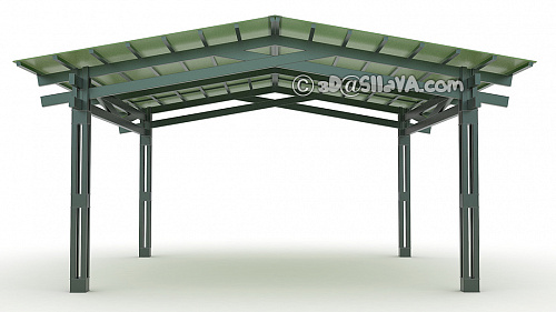 Навес металлический с двускатной светопрозрачной крышей из монолитного поликарбоната. © SllaVA.com
