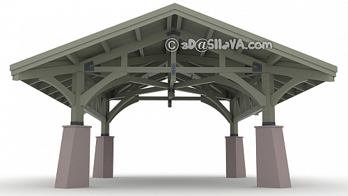 Навес из дерева с двускатной крышей 17,5х14,5м. (Vermont Timber Works). © SllaVA.com