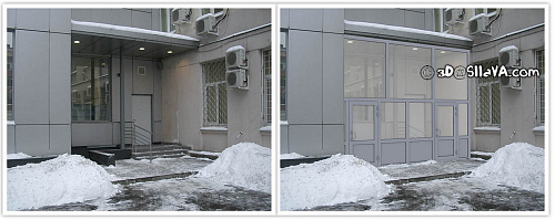 Входная группа (ПВХ). Служебный вход банковского учреждения. Фотомонтаж. © SllaVA.com