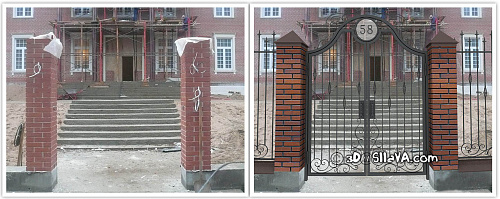 Калитка металлическая с декоративными элементами. Фотомонтаж. © SllaVA.com