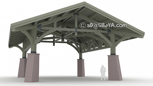 Навес из дерева с двускатной крышей 17,5х14,5м. (Vermont Timber Works). © SllaVA.com