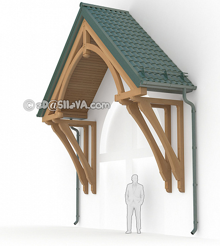 Козырёк из дерева над входом в здание (Vermont Timber Works). © SllaVA.com