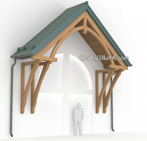 Козырёк из дерева над входом в здание (Vermont Timber Works). © SllaVA.com