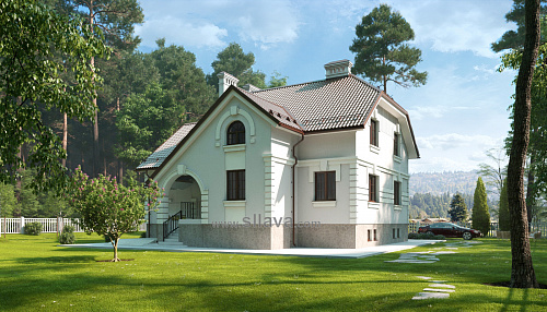 3D рисунок двухэтажного загородного дома на ландшафте. © SllaVA.com